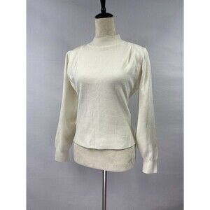 MNG Mango Mock Neck Sweater Cream Size Medium Puff Shoulder Tags Attached